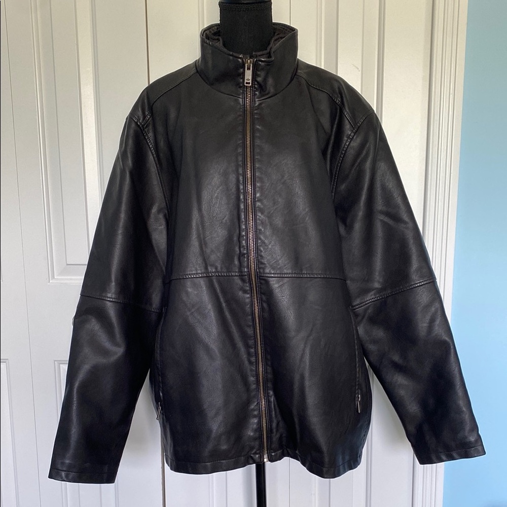 Dockers XXL Black Faux Leather Jacket Two Layer With Puff Insulation